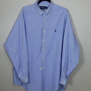 Ralph Lauren Yarmouth Button Up Shirt Men 17 Blue Striped Recently Dry Cleaned